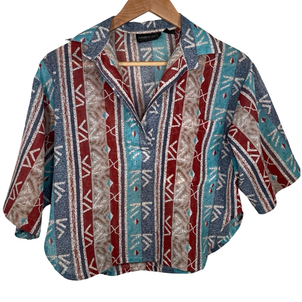 Sophistication by Lady Manhattan cropped Colorful Geometric  Shirt SMALL 059